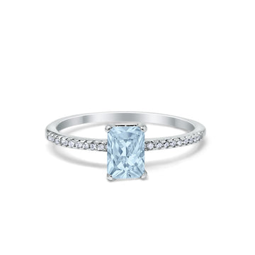 Art Deco Wedding Ring Simulated Aquamarine CZ 925 Sterling Silver